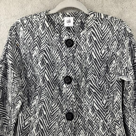 Cabi Jacket XS Gray Striped Zebra Zigzag Ponte Button Up Long 3/4 Sleeve Crew - Picture 3 of 16